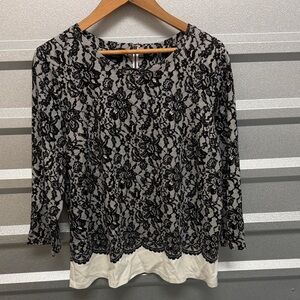 Talbots Womens Lace Long Sleeve Peplum Top Size XL Office Cottagecore Feminine